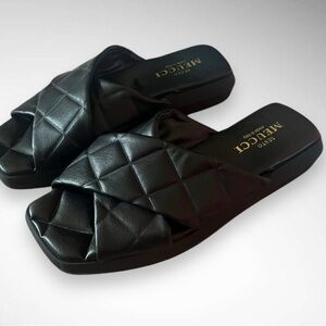 SESTO MEUCCI Jacoba Quilted Leather Slide Sandal In Black Romvos Size |‎ EUC